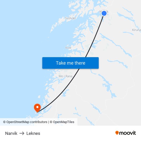 Narvik to Leknes map