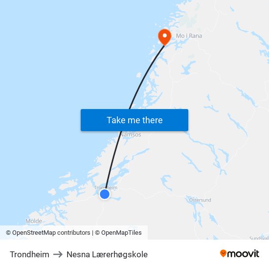 Trondheim to Nesna Lærerhøgskole map