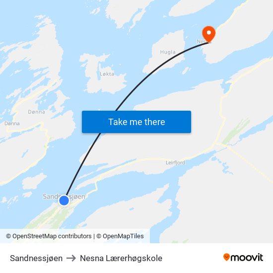 Sandnessjøen to Nesna Lærerhøgskole map