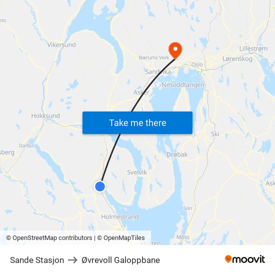 Sande Stasjon to Øvrevoll Galoppbane map