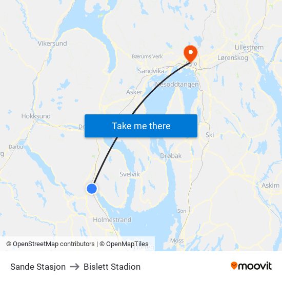 Sande Stasjon to Bislett Stadion map