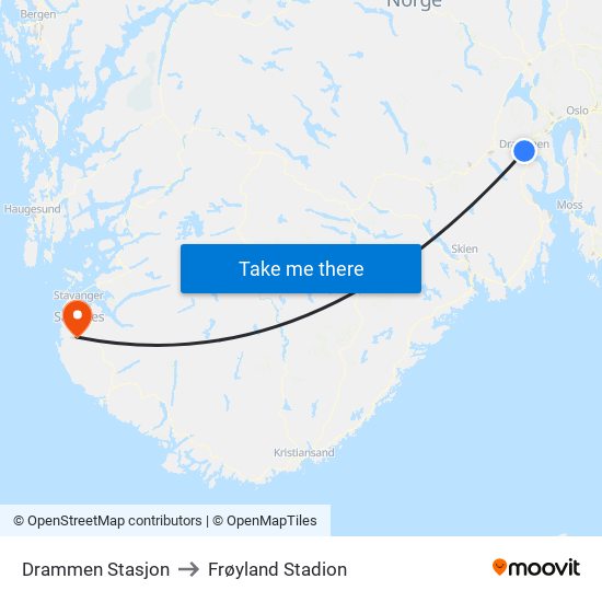 Drammen Stasjon to Frøyland Stadion map