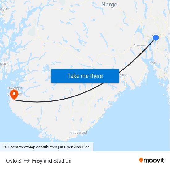 Oslo S to Frøyland Stadion map