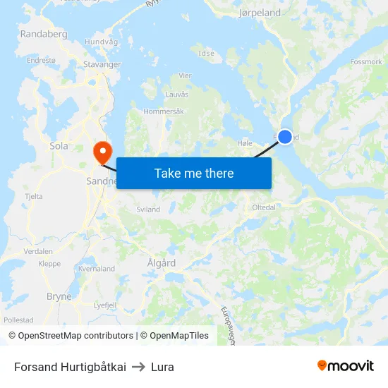 Forsand Hurtigbåtkai to Lura map