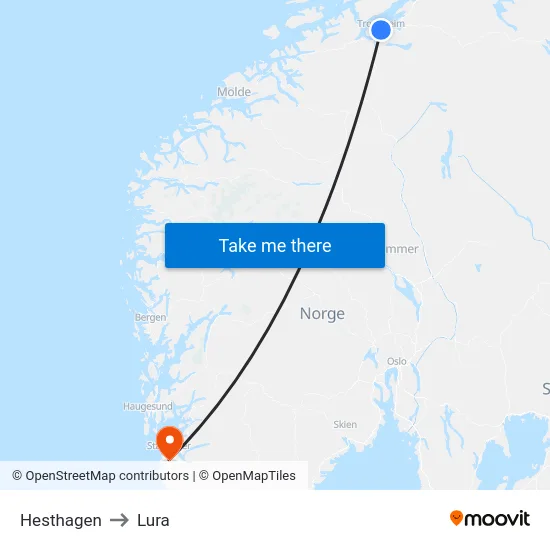 Hesthagen to Lura map