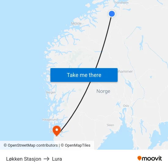 Løkken Stasjon to Lura map