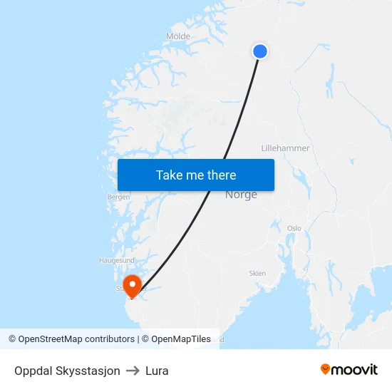 Oppdal Skysstasjon to Lura map