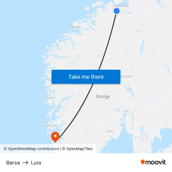 Børsa to Lura map