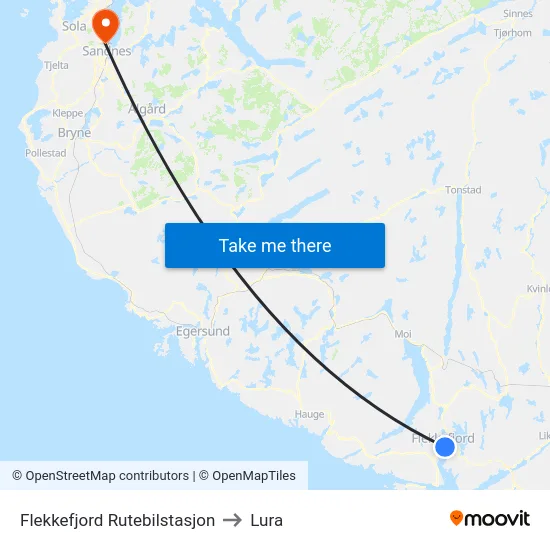 Flekkefjord Rutebilstasjon to Lura map
