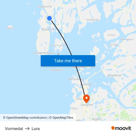 Vormedal to Lura map