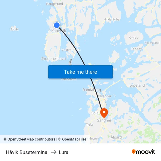 Håvik Bussterminal to Lura map