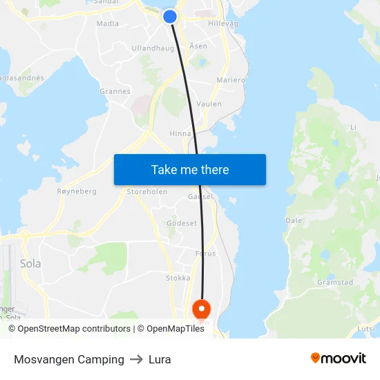 Mosvangen Camping to Lura map