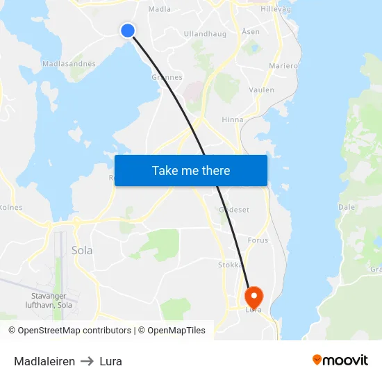 Madlaleiren to Lura map