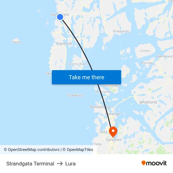 Strandgata Terminal to Lura map