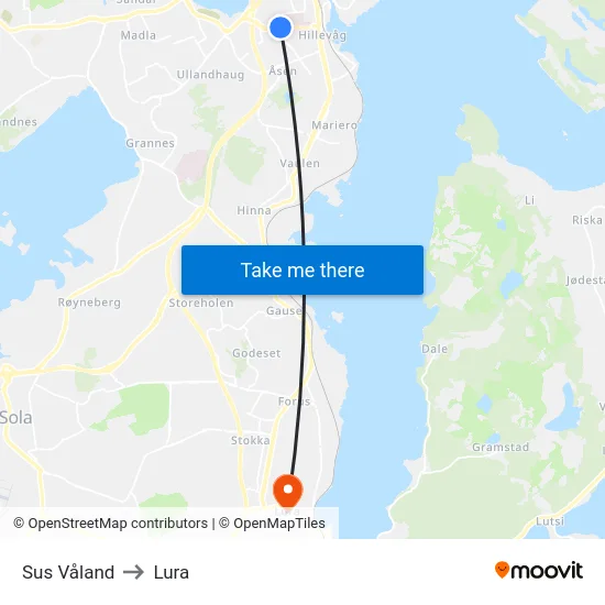 Sus Våland to Lura map