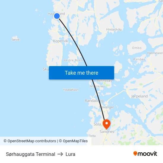 Sørhauggata Terminal to Lura map