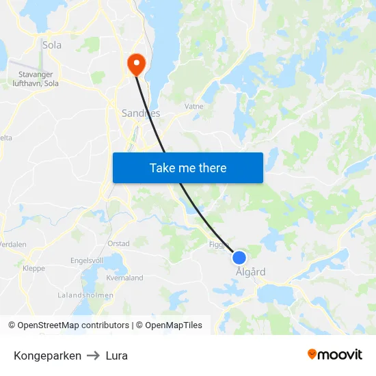Kongeparken to Lura map