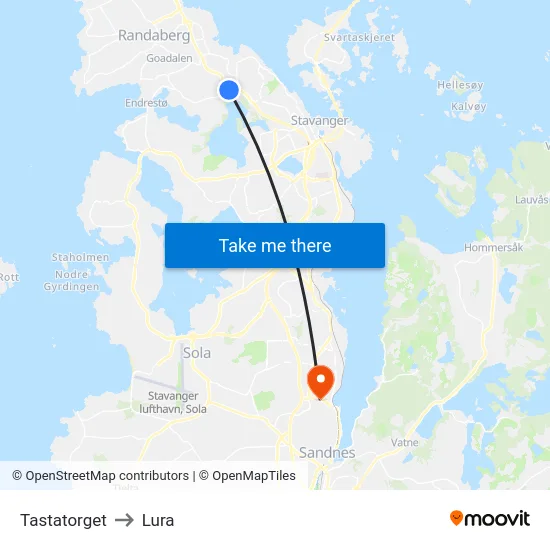 Tastatorget to Lura map