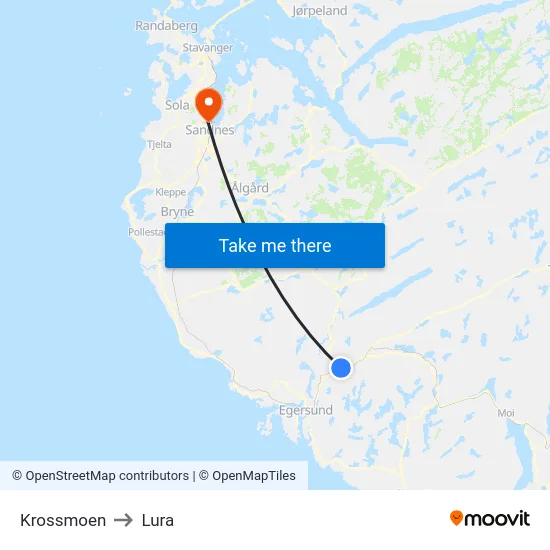 Krossmoen to Lura map