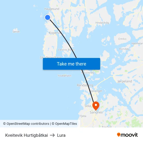 Kveitevik Hurtigbåtkai to Lura map
