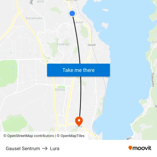 Gausel Sentrum to Lura map