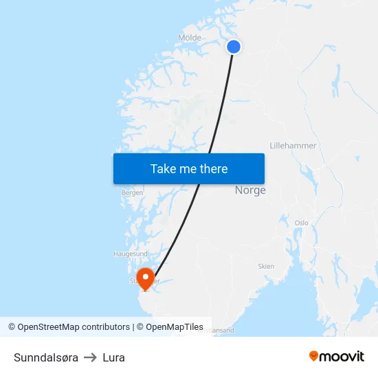 Sunndalsøra to Lura map