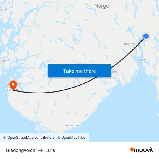 Gladengveien to Lura map