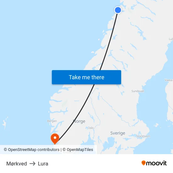 Mørkved to Lura map