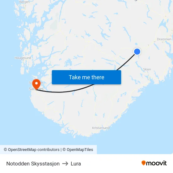 Notodden Skysstasjon to Lura map