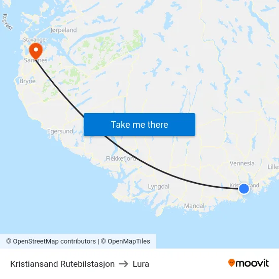 Kristiansand Rutebilstasjon to Lura map