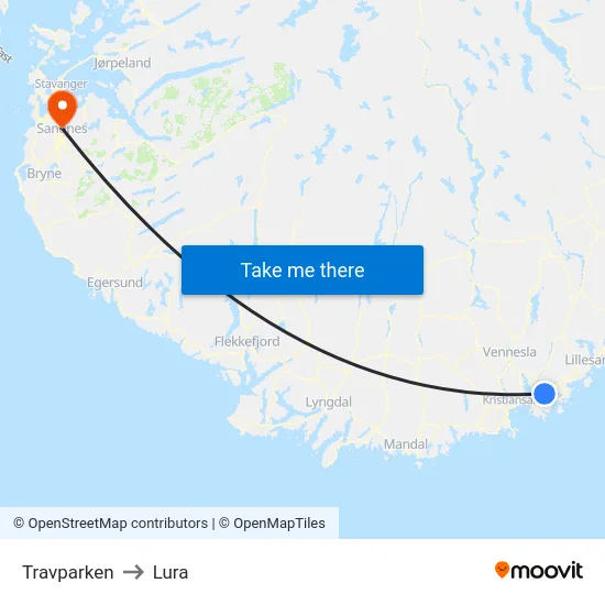 Travparken to Lura map