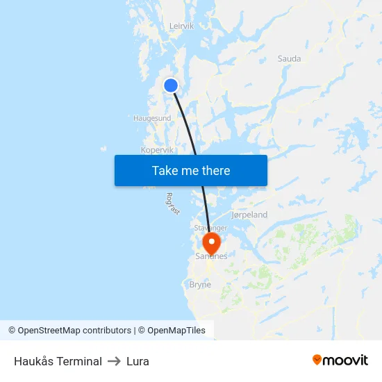 Haukås Terminal to Lura map