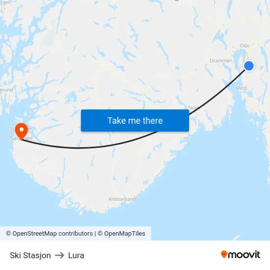 Ski Stasjon to Lura map