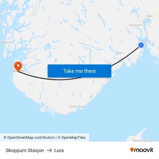 Skoppum Stasjon to Lura map