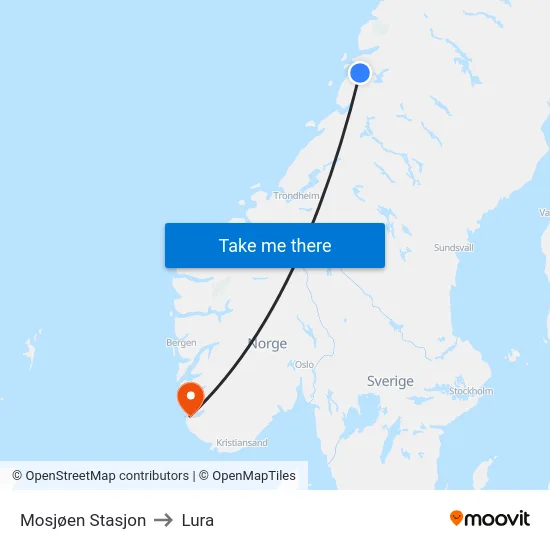 Mosjøen Stasjon to Lura map