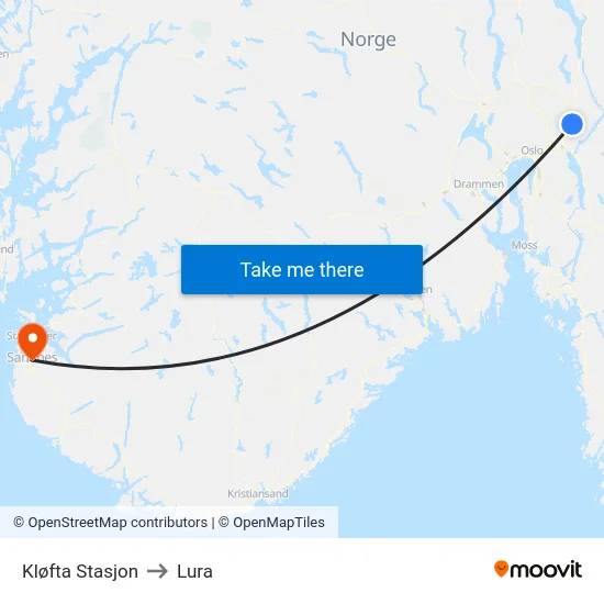 Kløfta Stasjon to Lura map