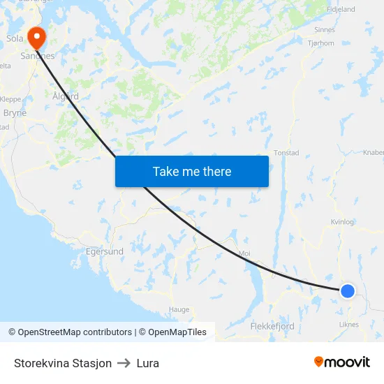 Storekvina Stasjon to Lura map