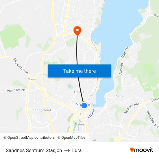 Sandnes Sentrum Stasjon to Lura map