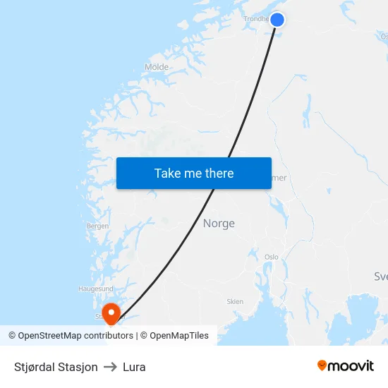 Stjørdal Stasjon to Lura map