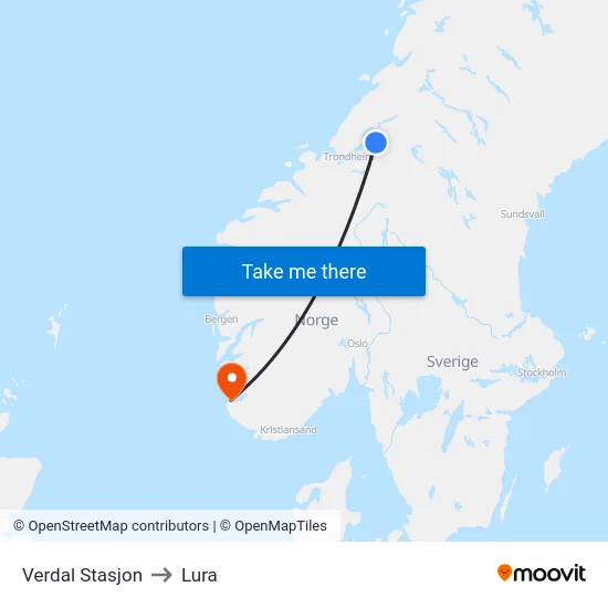 Verdal Stasjon to Lura map