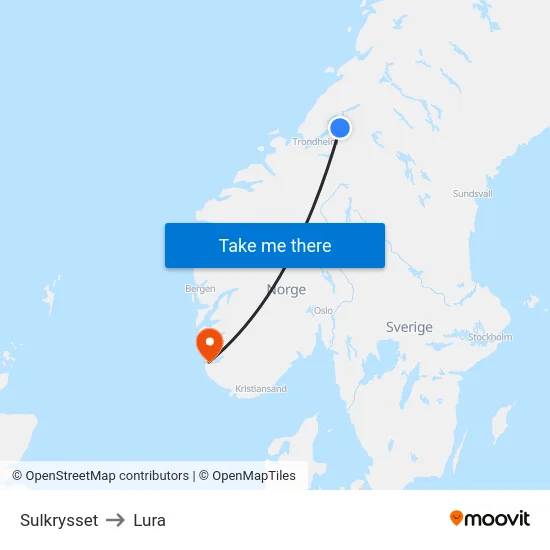 Sulkrysset to Lura map