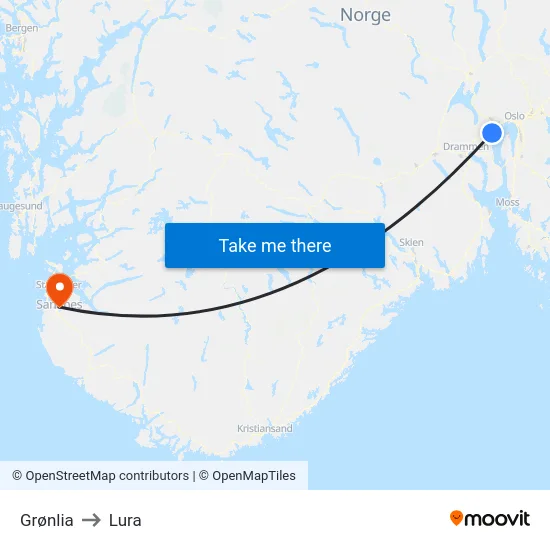 Grønlia to Lura map