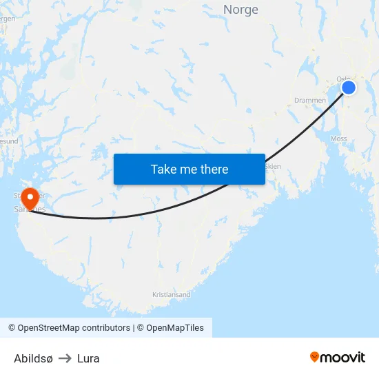 Abildsø to Lura map