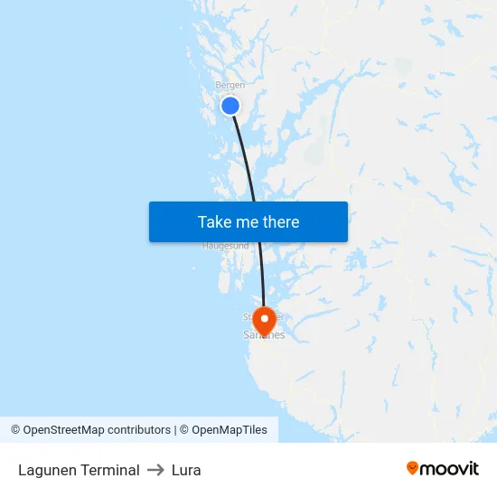 Lagunen Terminal to Lura map