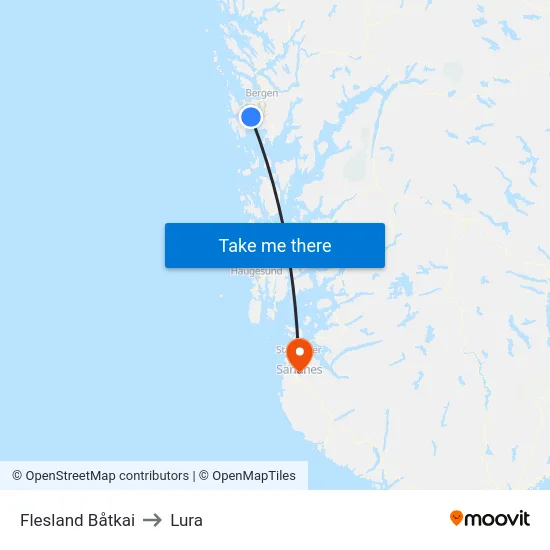 Flesland Båtkai to Lura map