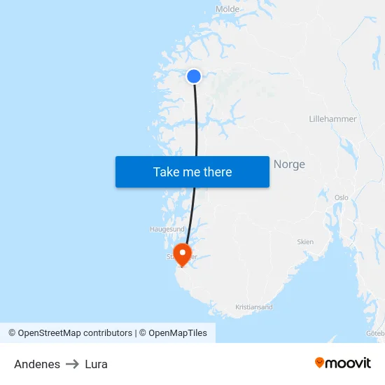 Andenes to Lura map