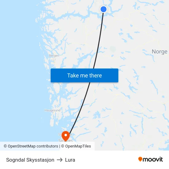 Sogndal Skysstasjon to Lura map