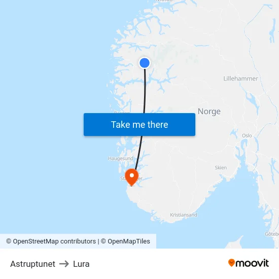Astruptunet to Lura map