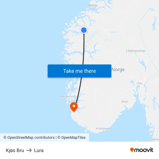 Kjøs Bru to Lura map