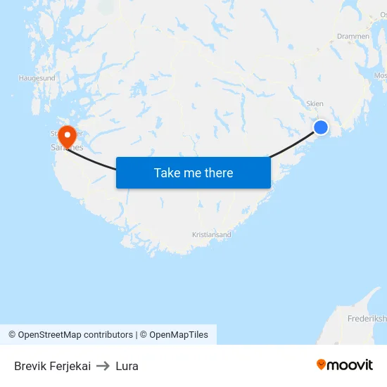 Brevik Ferjekai to Lura map